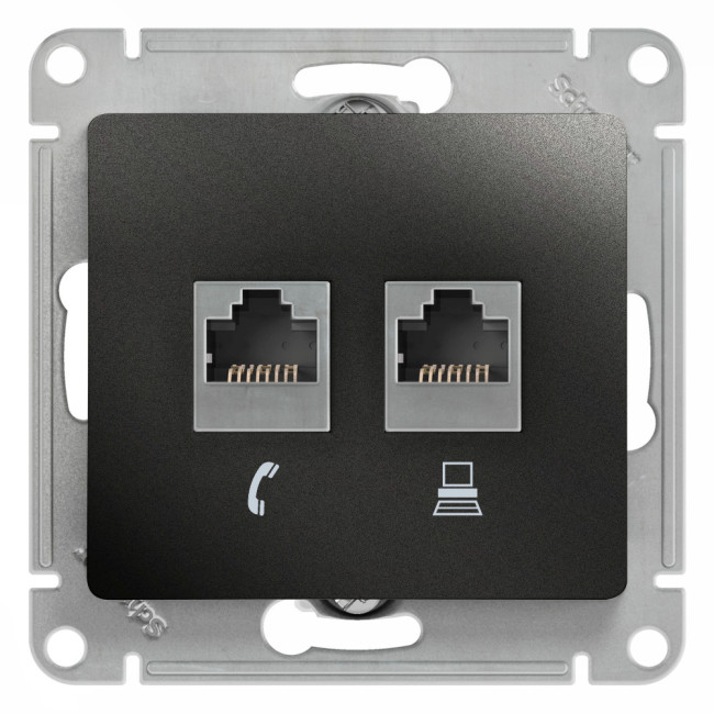 Glossa РОЗЕТКА двойная RJ11+RJ45, кат.5Е, АНТРАЦИТ, GSL000785, Systeme Electric 