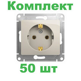 Glossa РОЗЕТКА с заземлением,16А, 250В, механизм, МОЛОЧНЫЙ, GSL000943, Systeme Electric, комплект из 50 штук 