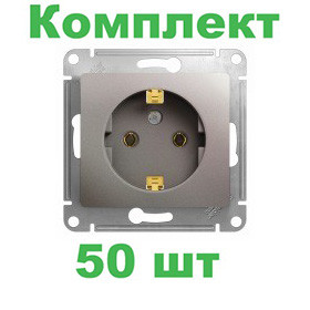 Glossa РОЗЕТКА с заземлением,16А, 250В, механизм, ПЛАТИНА, GSL001243, Systeme Electric, комплект из 50 штук 