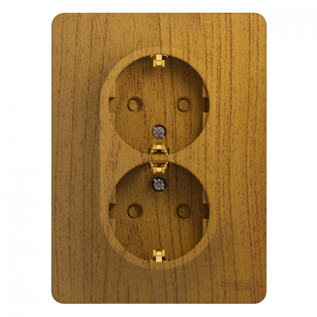 Glossa РОЗЕТКА двойная с заземлением со шторками, 16А, в сборе, ДЕРЕВО ДУБ, GSL000526, Systeme Electric 