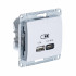 Glossa USB РОЗЕТКА А + тип-С 45Вт высокоскорост. зарядка QC, PD, механизм, БЕЛЫЙ, GSL000129, Systeme Electric 