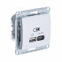 Glossa USB РОЗЕТКА А + тип-С 45Вт высокоскорост. зарядка QC, PD, механизм, БЕЛЫЙ, GSL000129, Systeme Electric 