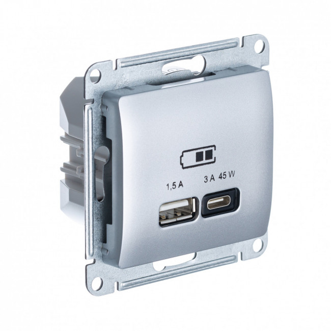Glossa USB РОЗЕТКА А + тип-С 45Вт высокоскоростная зарядка QC, PD, механизм, АЛЮМИНИЙ, GSL000329, Systeme Electric 