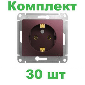 Glossa РОЗЕТКА с заземлением, 16А, 250В, механизм, БАКЛАЖАНОВЫЙ, GSL001143, Systeme Electric, комплект из 30 штук 