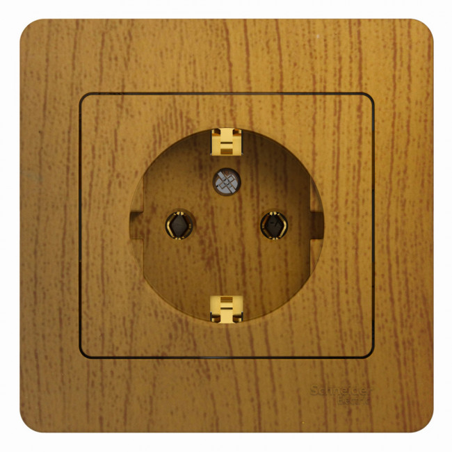 Glossa РОЗЕТКА с заземлением, 16А, в сборе, ДЕРЕВО ДУБ, GSL000542, Systeme Electric 