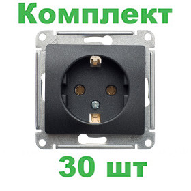 Glossa РОЗЕТКА с заземлением, 16А, механизм, АНТРАЦИТ, GSL000743, Systeme Electric, комплект из 30 штук 