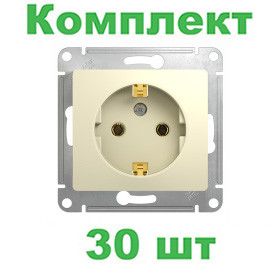 Glossa РОЗЕТКА с заземлением, 16А, механизм, БЕЖЕВЫЙ, GSL000243, Systeme Electric, комплект из 30 штук 