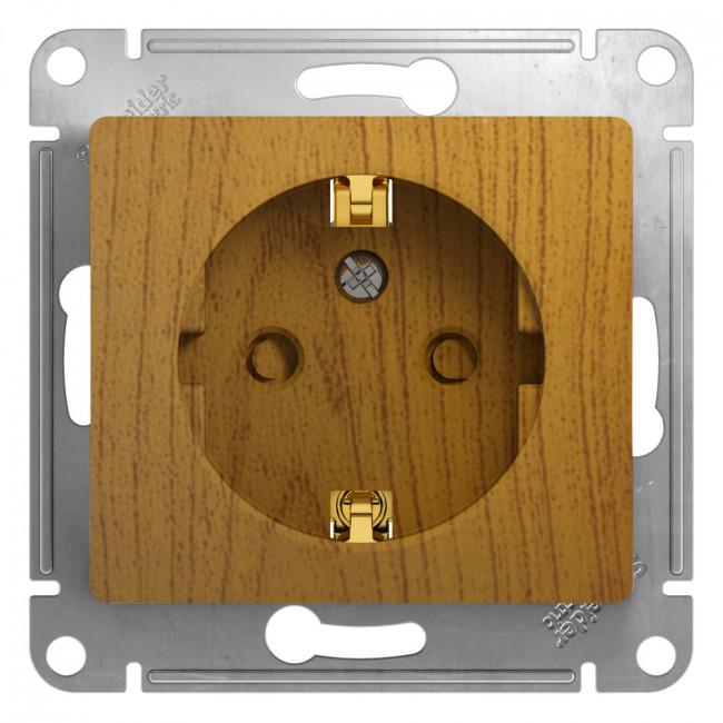 Glossa РОЗЕТКА с заземлением со шторками, 16А, механизм, ДЕРЕВО ДУБ, GSL000545, Systeme Electric 