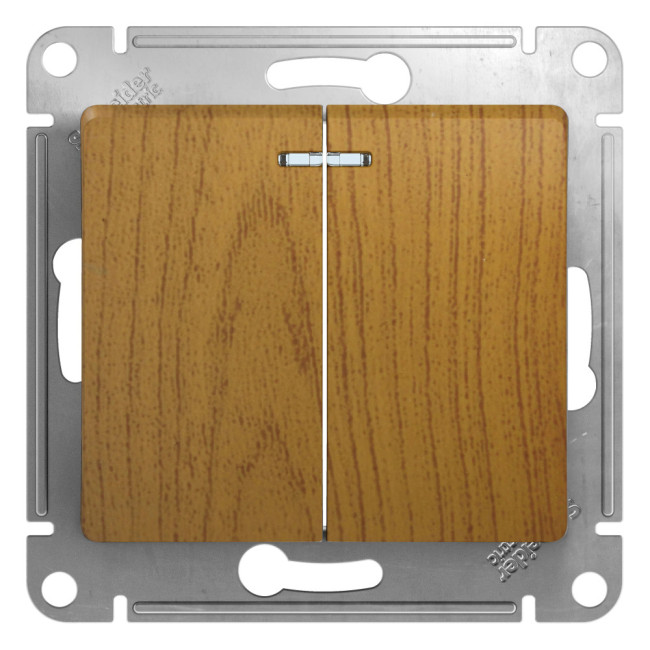 Glossa 2-клавишный ВЫКЛЮЧАТЕЛЬ с подсветкой,схема 5а,10АХ,механизм, ДЕРЕВО ДУБ, GSL000553, Systeme Electric 