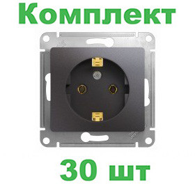Glossa РОЗЕТКА с заземлением,16А, 250В, механизм, ГРАФИТ, GSL001343, Systeme Electric, комплект из 30 штук 