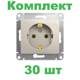 Glossa РОЗЕТКА с заземлением,16А, 250В, механизм, МОЛОЧНЫЙ, GSL000943, Systeme Electric, комплект из 30 штук 