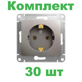 Glossa РОЗЕТКА с заземлением,16А, 250В, механизм, ПЛАТИНА, GSL001243, Systeme Electric, комплект из 30 штук 