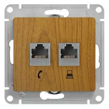 Glossa РОЗЕТКА двойная RJ11+RJ45, кат.5Е, механизм, ДЕРЕВО ДУБ, GSL000585, Systeme Electric 
