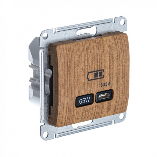 Glossa USB РОЗЕТКА тип-C 65Вт высокоскоростная зарядка QC, PD, механизм, ДЕРЕВО ДУБ, GSL000527, Systeme Electric 