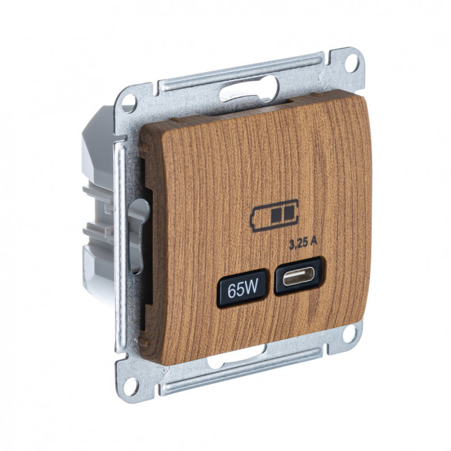 Glossa USB РОЗЕТКА тип-C 65Вт высокоскоростная зарядка QC, PD, механизм, ДЕРЕВО ДУБ, GSL000527, Systeme Electric 