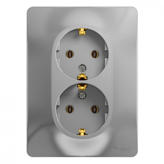 Glossa РОЗЕТКА двойная с заземлением, 16А, в сборе, АЛЮМИНИЙ, GSL000324, Systeme Electric 