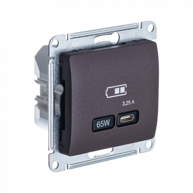 Glossa USB РОЗЕТКА тип-C 65Вт высокоскоростная зарядка QC, PD, механизм, ШОКОЛАД, GSL000827, Systeme Electric 