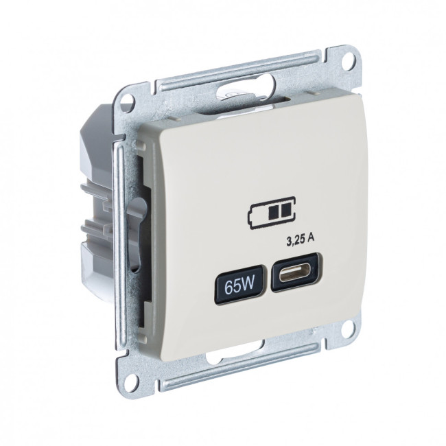 Glossa USB РОЗЕТКА тип-C 65Вт высокоскоростная зарядка QC, PD, механизм, МОЛОЧНЫЙ, GSL000927, Systeme Electric 