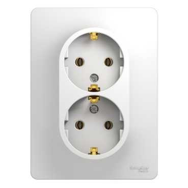 Glossa РОЗЕТКА двойная с заземлением, 16А, в сборе, БЕЛЫЙ, GSL000124, Systeme Electric 