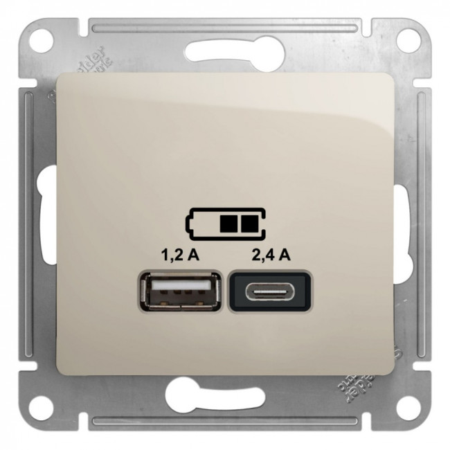 Glossa USB РОЗЕТКА А+С, 5В/2,4А, 2х5В/1,2 А, механизм, МОЛОЧНЫЙ, GSL000939, Systeme Electric 