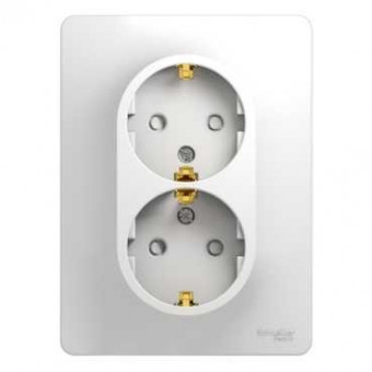 Glossa РОЗЕТКА двойная с заземлением со шторками, 16А, в сборе, БЕЛЫЙ, GSL000126, Systeme Electric