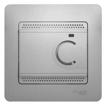 Glossa ТЕРМОСТАТ для электрического теплого пола с датчиком,от+5до+50°C,10A,АЛЮМИНИЙ, GSL000338, Systeme Electric 