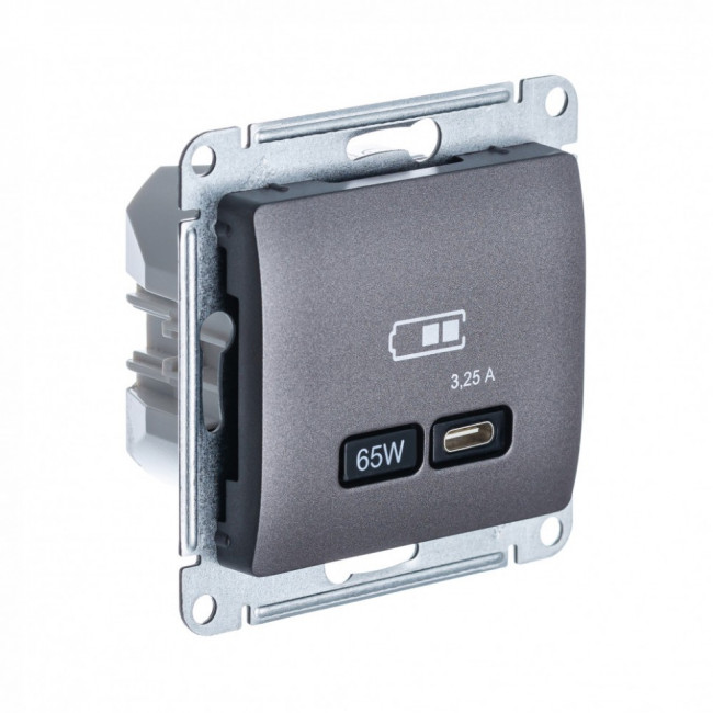 Glossa USB РОЗЕТКА тип-C 65Вт высокоскоростная зарядка QC, PD, механизм, ГРАФИТ, GSL001327, Systeme Electric 