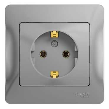Glossa РОЗЕТКА с заземлением, 16А, в сборе, АЛЮМИНИЙ, GSL000342, Systeme Electric 