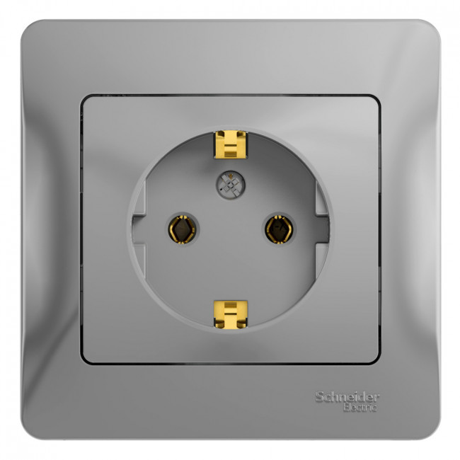 Glossa РОЗЕТКА с заземлением, 16А, в сборе, АЛЮМИНИЙ, GSL000342, Systeme Electric 