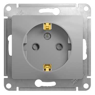 Glossa РОЗЕТКА с заземлением со шторками, 16А, механизм, АЛЮМИНИЙ, GSL000345, Systeme Electric 