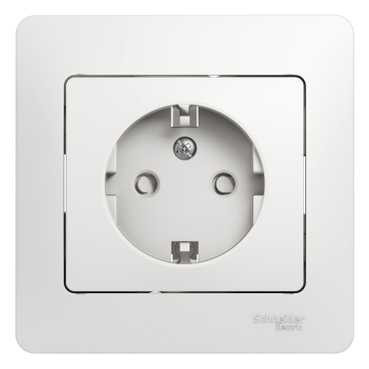 Glossa РОЗЕТКА с заземлением со шторками, 16А, в сборе, БЕЛЫЙ, GSL000144, Systeme Electric 