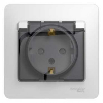 Glossa РОЗЕТКА с заземлением со шторками с крышкой, 16А, IP44, в сборе, БЕЛЫЙ, GSL000148, Systeme Electric