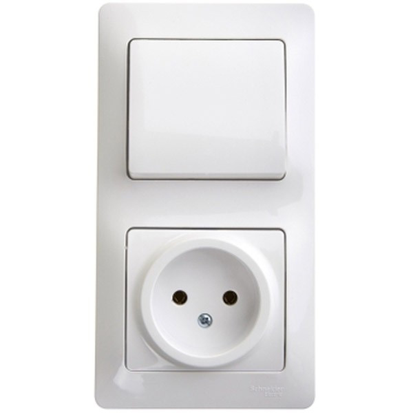 Glossa БЛОК: РОЗЕТКА + 1-клавишный ВЫКЛЮЧАТЕЛЬ БЕЛЫЙ, GSL000160, Systeme Electric 