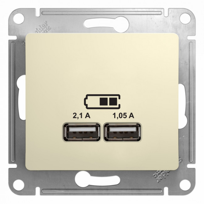 Glossa USB РОЗЕТКА A+A, 5В/2,1 А, 2х5В/1,05 А, механизм, БЕЖЕВЫЙ, GSL000233, Systeme Electric 