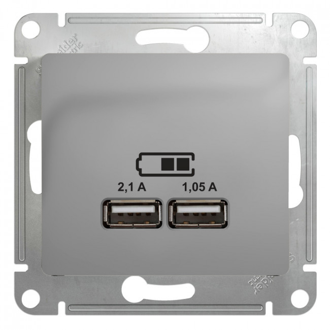 Glossa USB РОЗЕТКА A+A, 5В/2,1 А, 2х5В/1,05 А, механизм, АЛЮМИНИЙ, GSL000333, Systeme Electric 