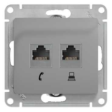 Glossa РОЗЕТКА двойная RJ11+RJ45, кат.5Е, механизм, АЛЮМИНИЙ, GSL000385, Systeme Electric 