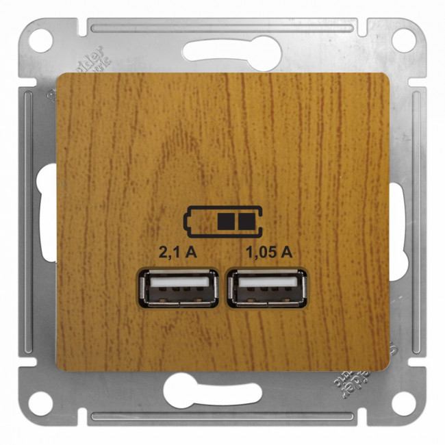 Glossa USB РОЗЕТКА A+A, 5В/2,1 А, 2х5В/1,05 А, механизм, ДЕРЕВО ДУБ, GSL000533, Systeme Electric 