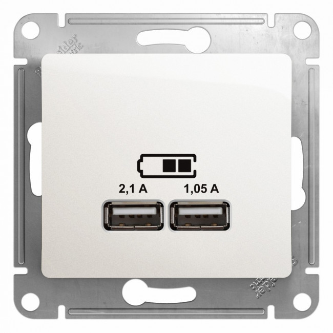 Glossa USB РОЗЕТКА A+A, 5В/2,1 А, 2х5В/1,05 А, механизм, ПЕРЛАМУТР, GSL000633, Systeme Electric 
