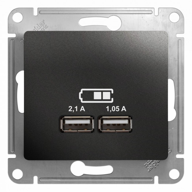 Glossa USB РОЗЕТКА А+А,5В/2,1 А, 2х5В/1,05 А, механизм, АНТРАЦИТ, GSL000733, Systeme Electric 