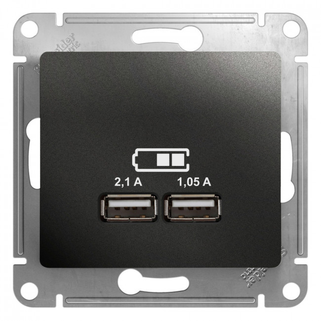 Glossa USB РОЗЕТКА А+А,5В/2,1 А, 2х5В/1,05 А, механизм, АНТРАЦИТ, GSL000733, Systeme Electric 