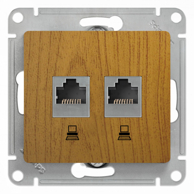 Glossa РОЗЕТКА двойная компьютерная RJ45+RJ45, кат.5Е, механизм, ДУБ, GSL000585KK, Systeme Electric 