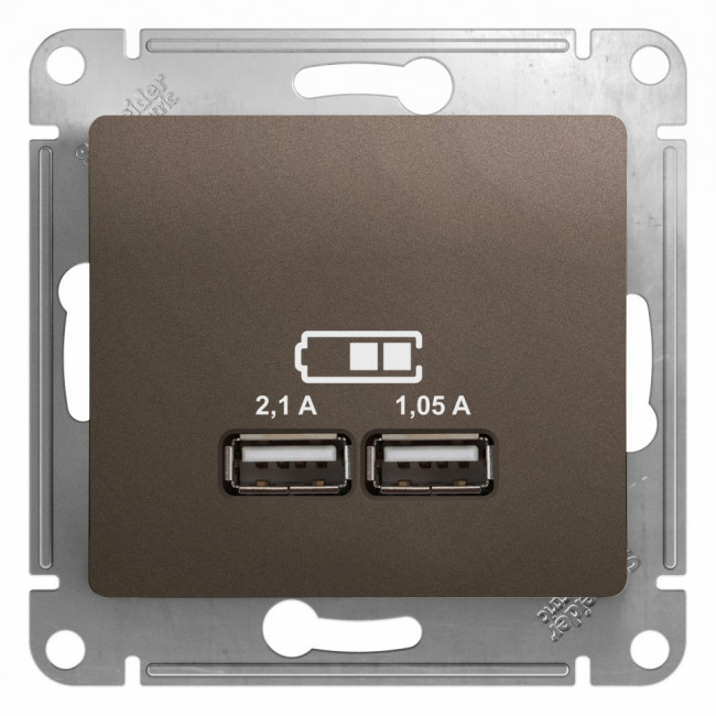 Glossa USB РОЗЕТКА А+А,5В/2,1 А, 2х5В/1,05 А, механизм, ШОКОЛАД, GSL000833, Systeme Electric 