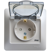 Glossa РОЗЕТКА с заземлением со шторками с крышкой, в сборе,16А IP44, ПЕРЛАМУТР, GSL000648, Systeme Electric