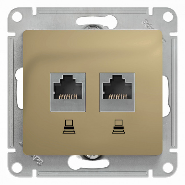 Glossa РОЗЕТКА двойная компьютерная RJ45+RJ45, кат.5Е, механизм, ТИТАН, GSL000485KK, Systeme Electric 
