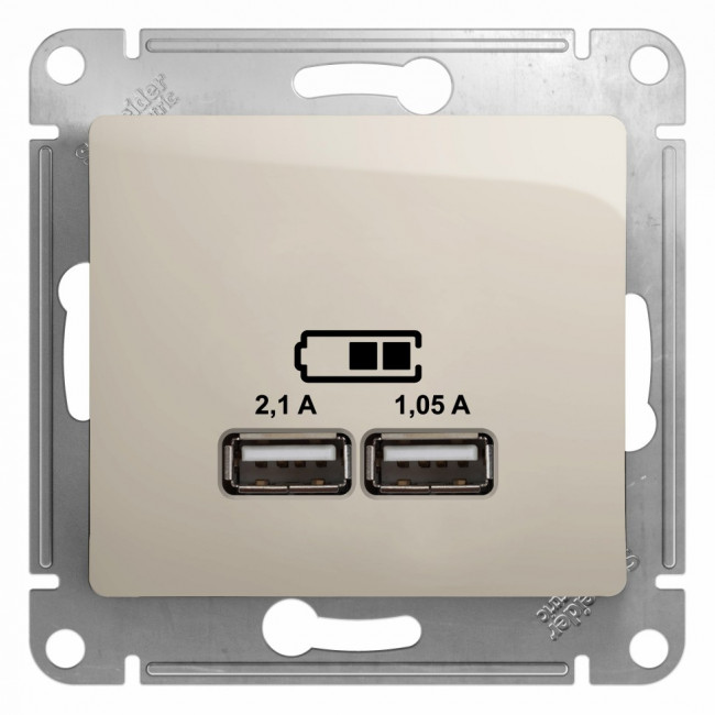 Glossa USB РОЗЕТКА A+A, 5В/2,1 А, 2х5В/1,05 А, механизм, МОЛОЧНЫЙ, GSL000933, Systeme Electric 