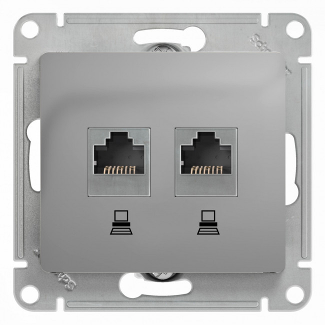 Glossa РОЗЕТКА двойная компьютерная RJ45+RJ45, кат.5Е, механизм, АЛЮМИНИЙ, GSL000385KK, Systeme Electric 