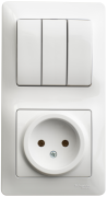 Glossa БЛОК: РОЗЕТКА + 3клавишный  ВЫКЛЮЧАТЕЛЬ БЕЛЫЙ, GSL000176, Systeme Electric 