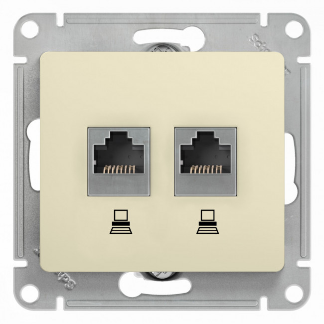 Glossa РОЗЕТКА двойная компьютерная RJ45+RJ45, кат.5Е, механизм, БЕЖЕВЫЙ, GSL000285KK, Systeme Electric 
