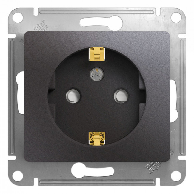 Glossa РОЗЕТКА с заземлением со шторками,16А, 250В, механизм, ГРАФИТ, GSL001345, Systeme Electric 