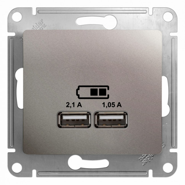 Glossa USB РОЗЕТКА A+A, 5В/2,1 А, 2х5В/1,05 А, механизм, ПЛАТИНА, GSL001233, Systeme Electric 
